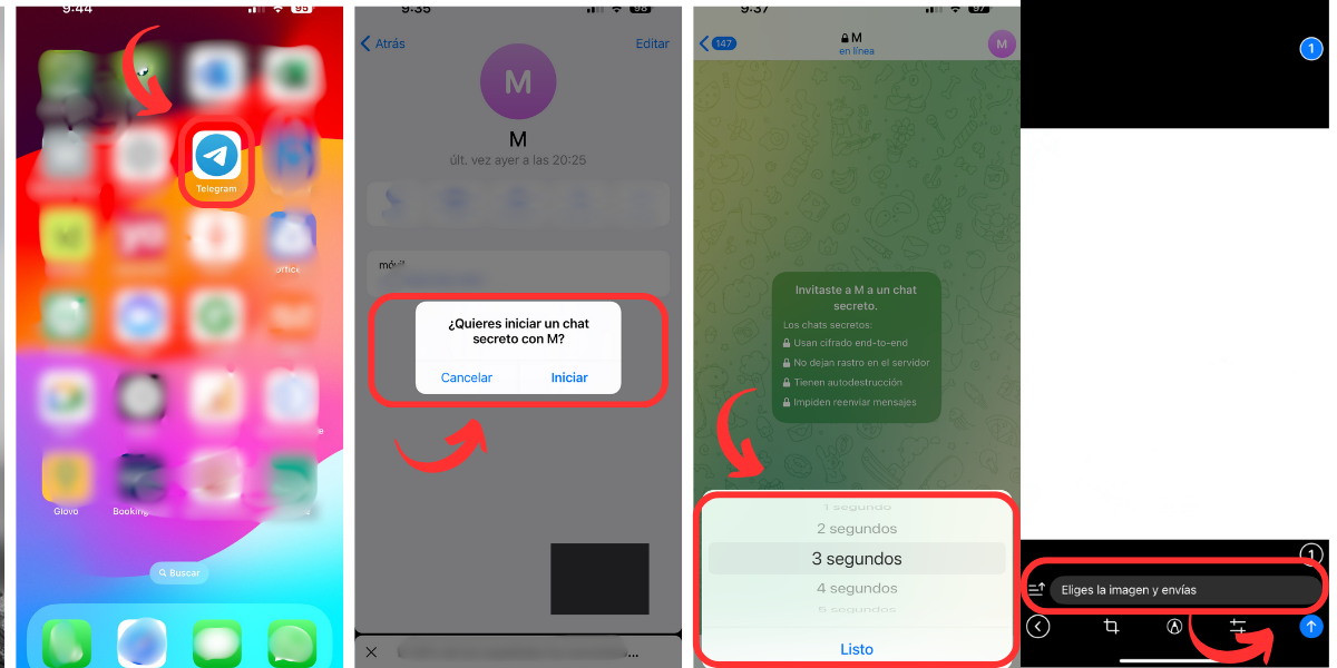 Usar modo chat secreto para enviar fotos temporales 